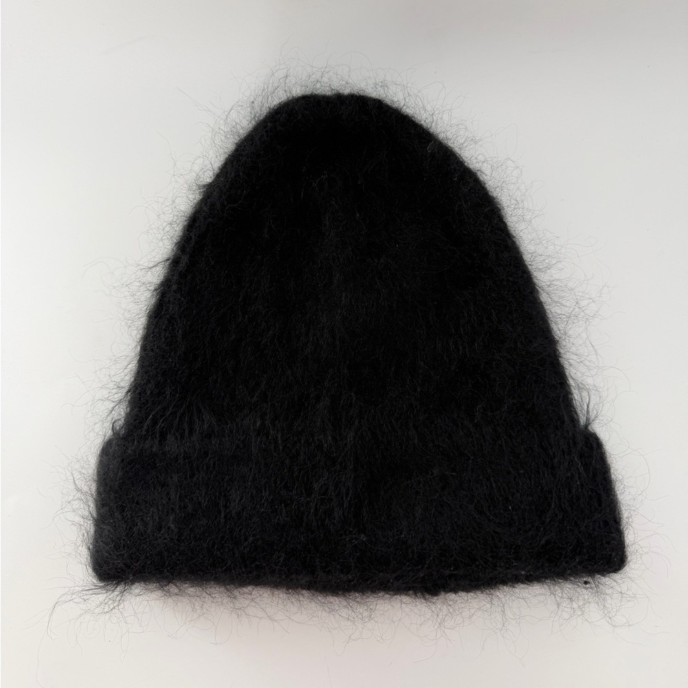 Cos Ribbed Mohair Fuzzy Brushed Beanie In Black